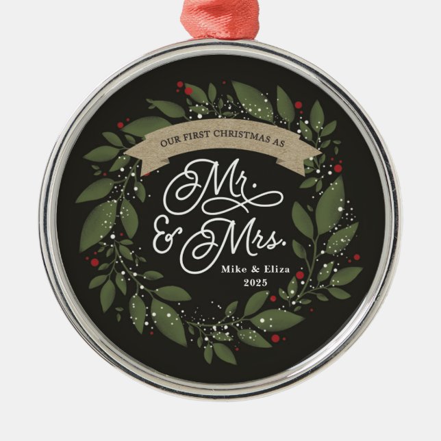 Adorno Metálico Newlywed Christmas Ornament Gift (Frente)