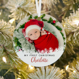 Adorno Metálico Nieve blanca primera foto roja de Navidad