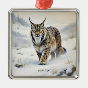 Adorno Metálico Nieve de invierno de Fantasy Cute Lynx
