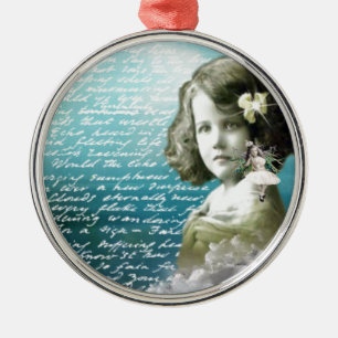 Adorno Metálico Niña del vintage con ángel de guarda