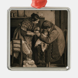 Adorno Metálico Niña enferma apoyada por su padre y su madre