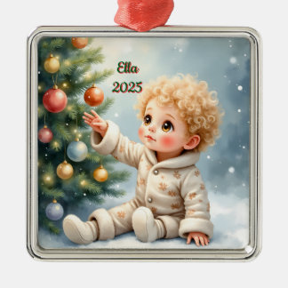 Adorno Metálico Niña o Niño de Navidad Personalizado Sentado