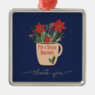 Adorno Metálico Niñera Gracias en Navidad Poinsettias
