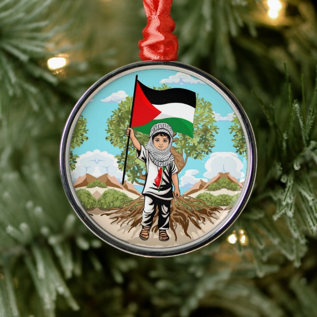 Adorno Metálico Niño con bandera palestina de Keffiyeh (Árbol)