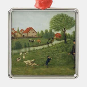 Adorno Metálico Niño con los gansos