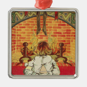 Adorno Metálico Niño frente a la chimenea