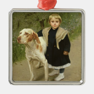 Adorno Metálico Niño joven y un perro grande (aceite en lona)