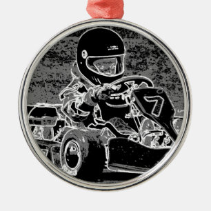Adorno Metálico Niño Kart en negro y blanco