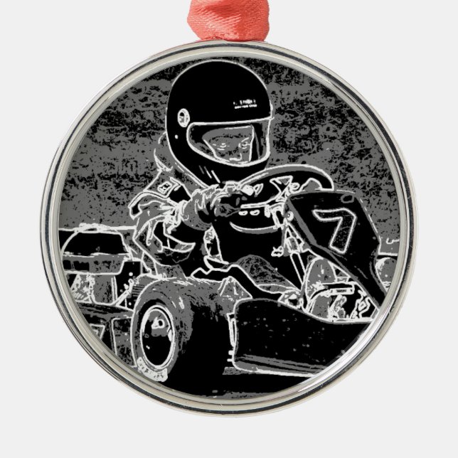 Adorno Metálico Niño Kart en negro y blanco (Frente)