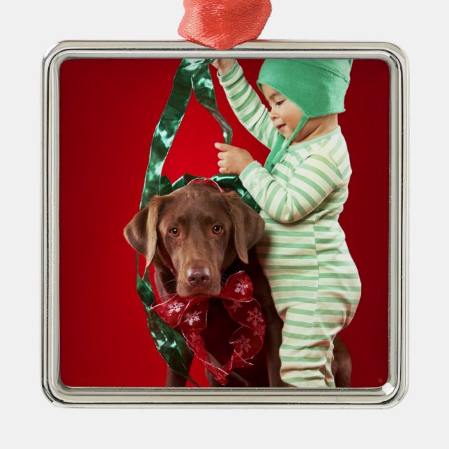 Adorno Metálico Niño pequeño que adorna un perro (Frente)