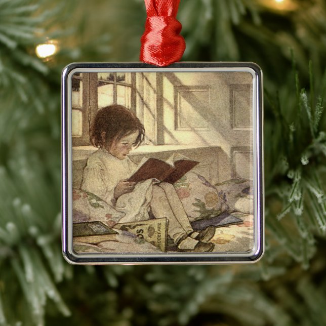 Adorno Metálico Niño ventilado leyendo un libro, Jessie Willcox Sm (Árbol)