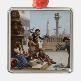 Adorno Metálico Niños alimentando palomas en Venecia (por Paoletti