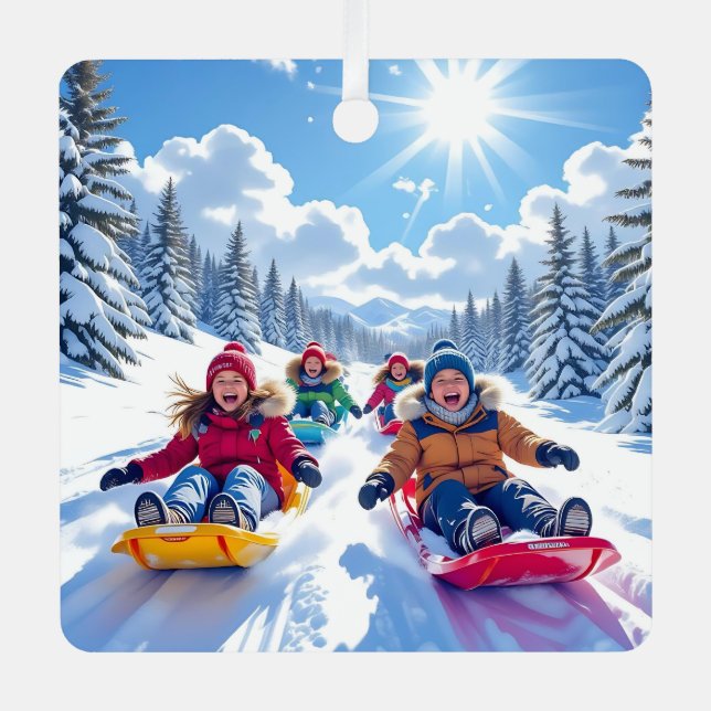 Adorno Metálico Niños duermen Navidades de invierno (Anverso)