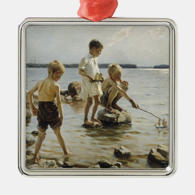 Adorno Metálico Niños jugando en la costa (por Albert Edelfelt) (Frente)