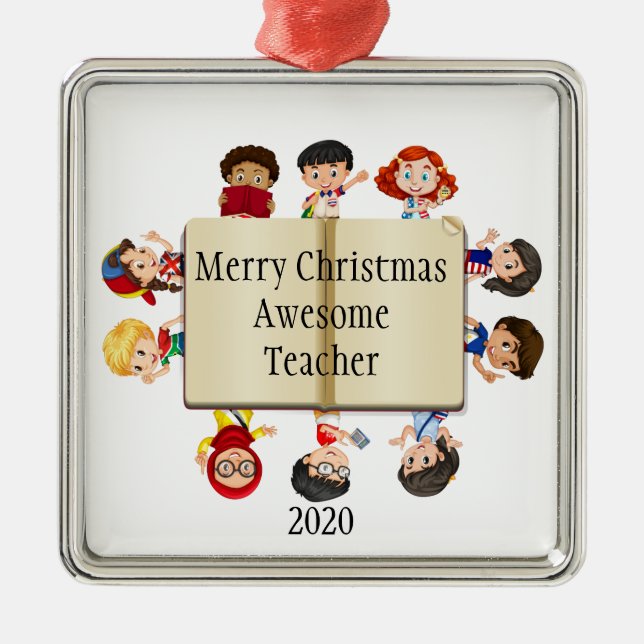 Adorno Metálico Niños Navidades educados Personalizados en libro p (Frente)