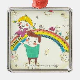 Adorno Metálico Niños que juegan en el arco iris
