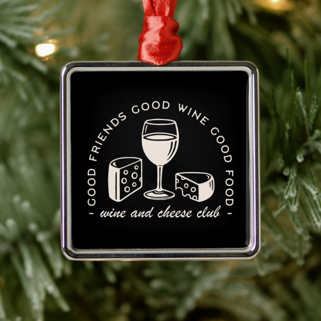 Adorno Metálico Noche de fiesta de vino y queso negro divertido (Árbol)