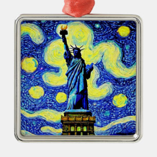Adorno Metálico Noche estrellada Estatua de la Libertad Nueva York