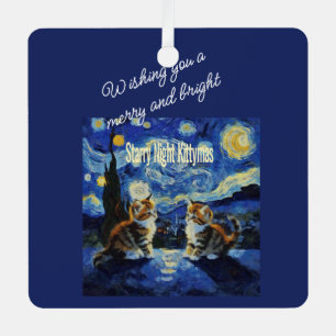 Adorno Metálico Noche estrellada Navidad Gato Amante Kittymas Dive