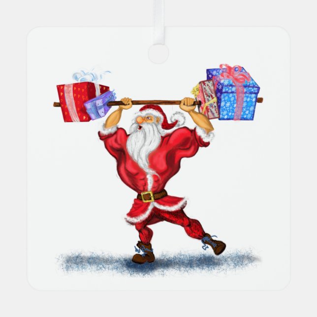 Adorno Metálico Nochebuena Ornament Funny Bodybuilder Santa Gift (Anverso)