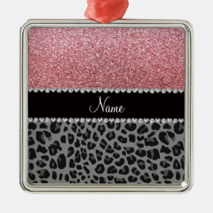 Adorno Metálico Nombrar leopardo negro purpurina rosa pastel