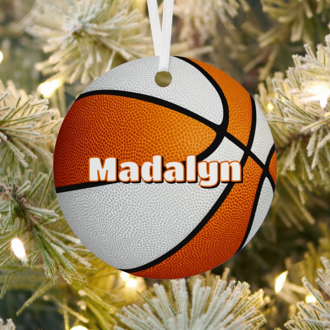 Adorno Metálico nombre de atleta en baloncesto blanco naranja (in situ)