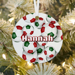 Adorno Metálico nombre de atleta en bolas rojas de fútbol verde ag