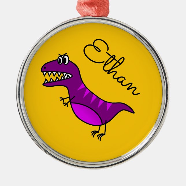 Adorno Metálico Nombre de dinosaurio morado enojado de personaliza (Frente)