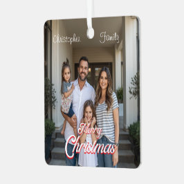 Adorno Metálico Nombre de familia personalizado y Navidad con foto