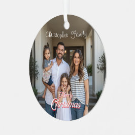 Adorno Metálico Nombre de familia personalizado y Navidad con foto