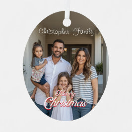 Adorno Metálico Nombre de familia personalizado y Navidad con foto