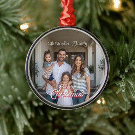 Adorno Metálico Nombre de familia personalizado y Navidad con foto