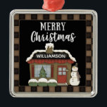 ADORNO METÁLICO NOMBRE DE LA ETIQUETA PRIMITIVO MERRY CHRISTMAS<br><div class="desc">EL PAÍS PRIMITIVO RÚSTICO FELIZ DE LA CHRISTMAS COTTAGE CON LA MUJER PRIMITIVA.</div>