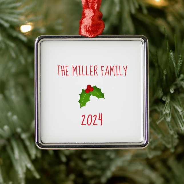 Adorno Metálico NOMBRE DE LA Familia Navidades Holly Keepsake YEAR (Árbol)