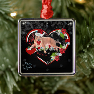 Adorno Metálico Nombre de mascota familiar lindo y fecha Navidad