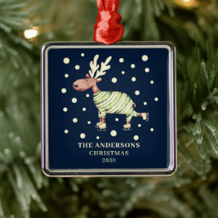 Adorno Metálico Nombre de patinaje sobre renos de Navidades hábile