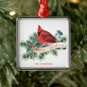 Adorno Metálico Nombre del cardenal rojo Pine Berry navidades
