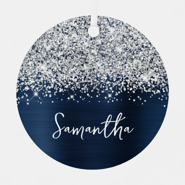 Adorno Metálico Nombre del Glam Azul de la Marina de Plata Purpuri (Anverso)