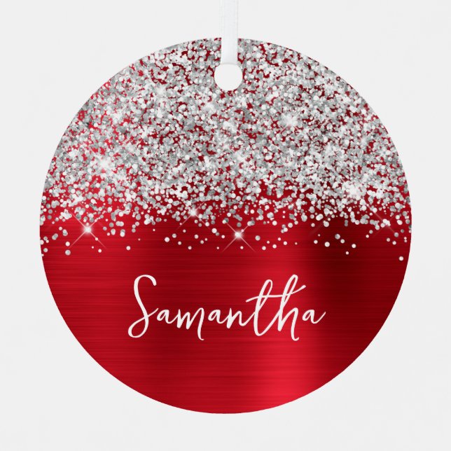 Adorno Metálico Nombre del Glam Rojo de Plata Purpurinoso (Anverso)