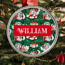 Nombre del patrón de gatitos de Navidad verde de l