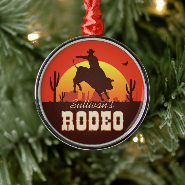 Adorno Metálico NOMBRE DEL personalizable Rodeo de Cowboy Bull Rid (Árbol)
