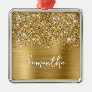 Adorno Metálico Nombre Glam Glittery Gold