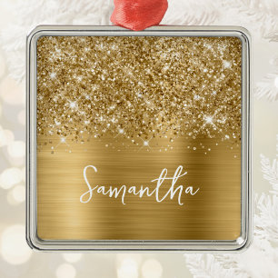 Adorno Metálico Nombre Glam Glittery Gold