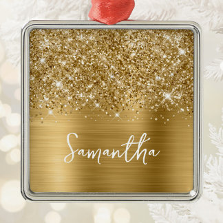 Adorno Metálico Nombre Glam Glittery Gold