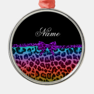 Adorno Metálico Nombre personalizado arcoiris leopardo impresión a