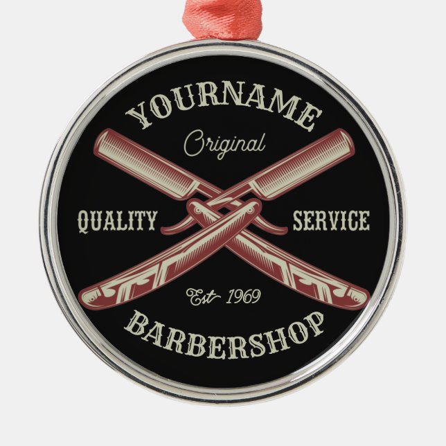 Adorno Metálico NOMBRE personalizado Barber Straight Razor Barbers (Frente)