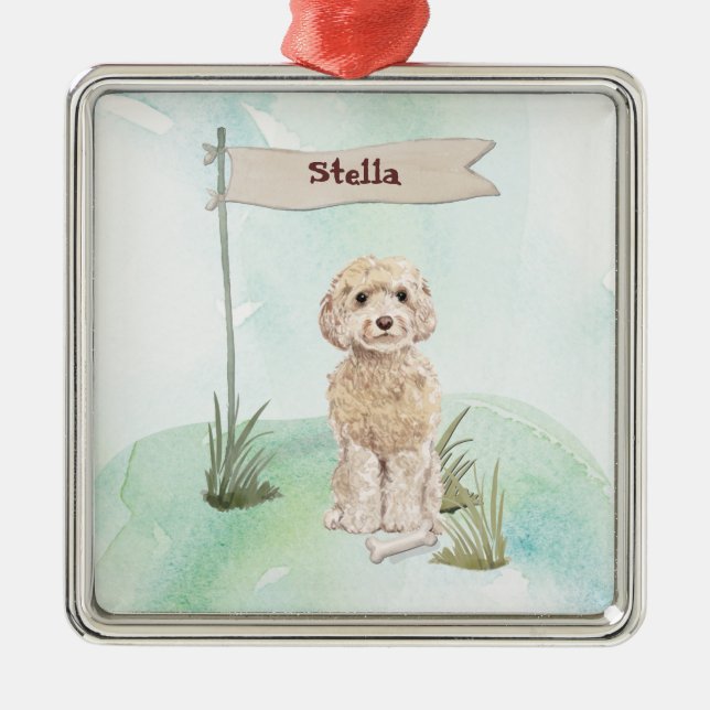 Adorno Metálico Nombre personalizado Champaña Cockapoo Mascota Per (Frente)