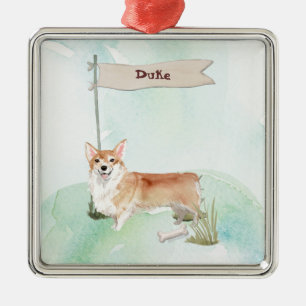 Adorno Metálico Nombre personalizado Corgi mascota perro