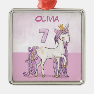 Adorno Metálico Nombre personalizado Cumpleaños 7 años caballo ros