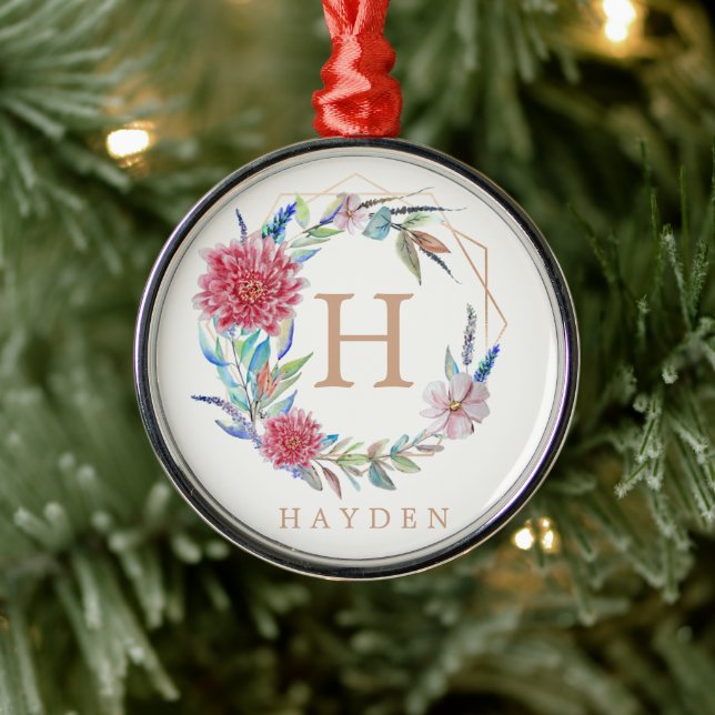 Adorno Metálico Nombre personalizado del monograma de la flor (Árbol)